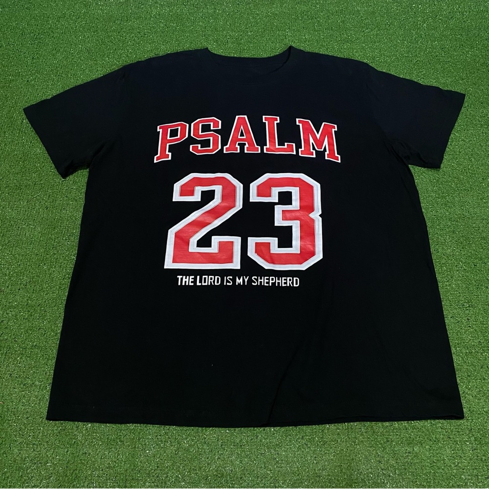 Psalm 23 T-Shirt Men's Black Varsity Jersey Style The Lord Is My Shepherd Large